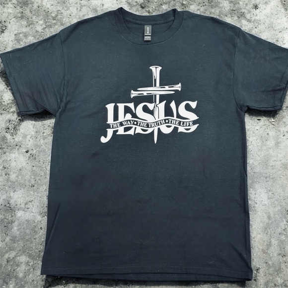 Jesus Graphic Tee in Black with White Cross Design - Picture 2 of 2